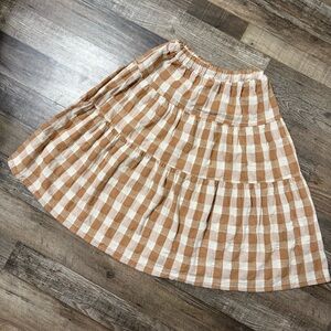Rylee + Cru Brown and Cream Checkered Skirt- 8/9